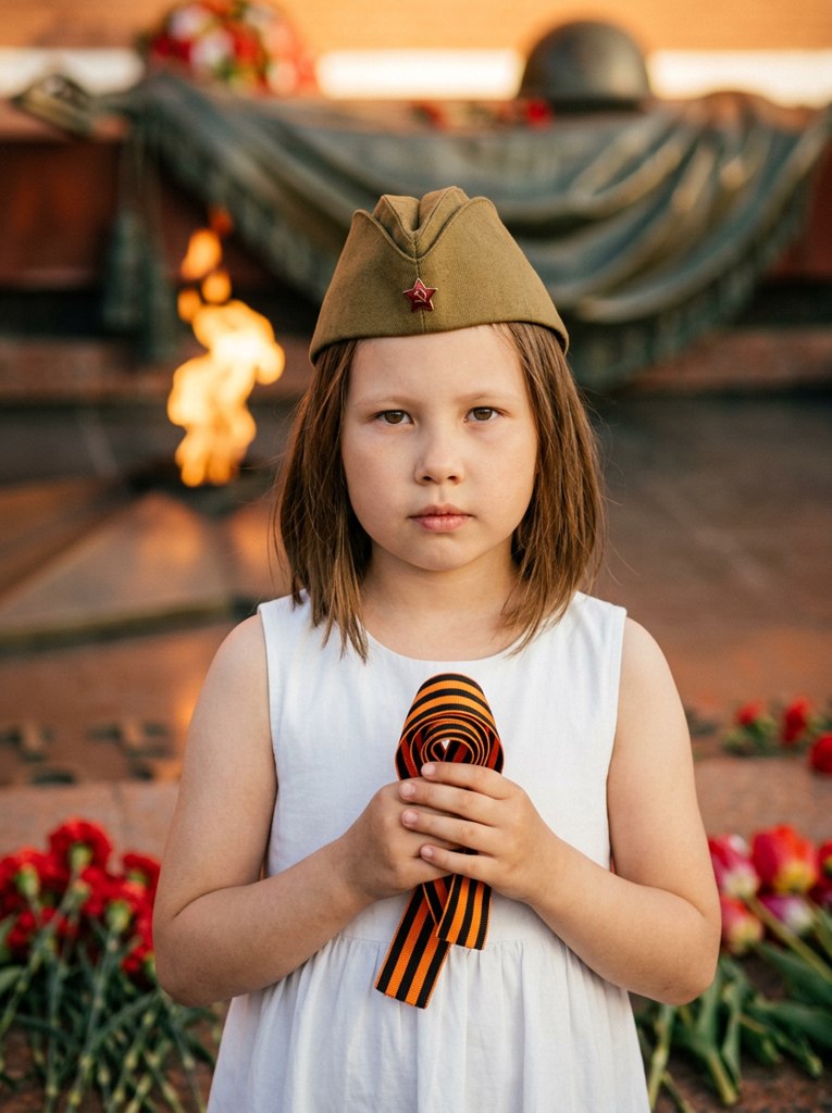 Фото с георгиевской лентой — создание снимка через нейросеть — пример результата