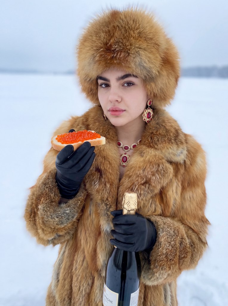 Фотосессия с нейросетью: портрет славянской девушки в стиле зимней роскоши — пример результата