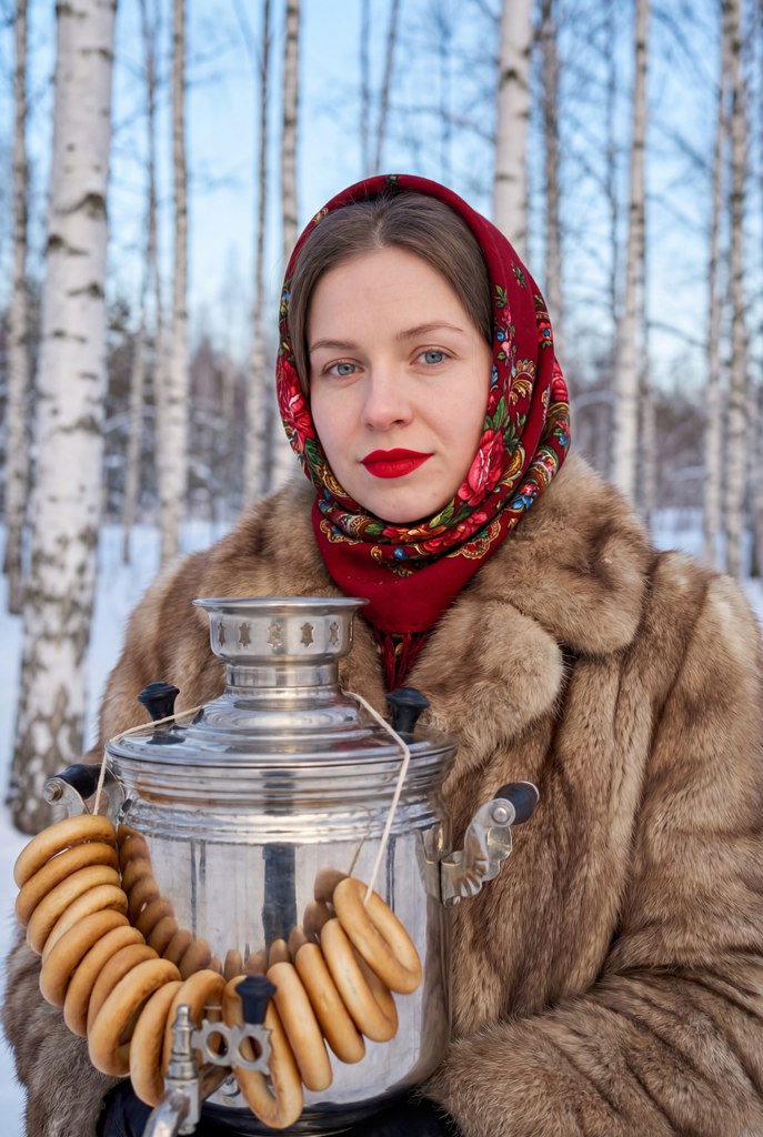 Нейросетевая фотосессия в русском зимнем стиле — пример результата